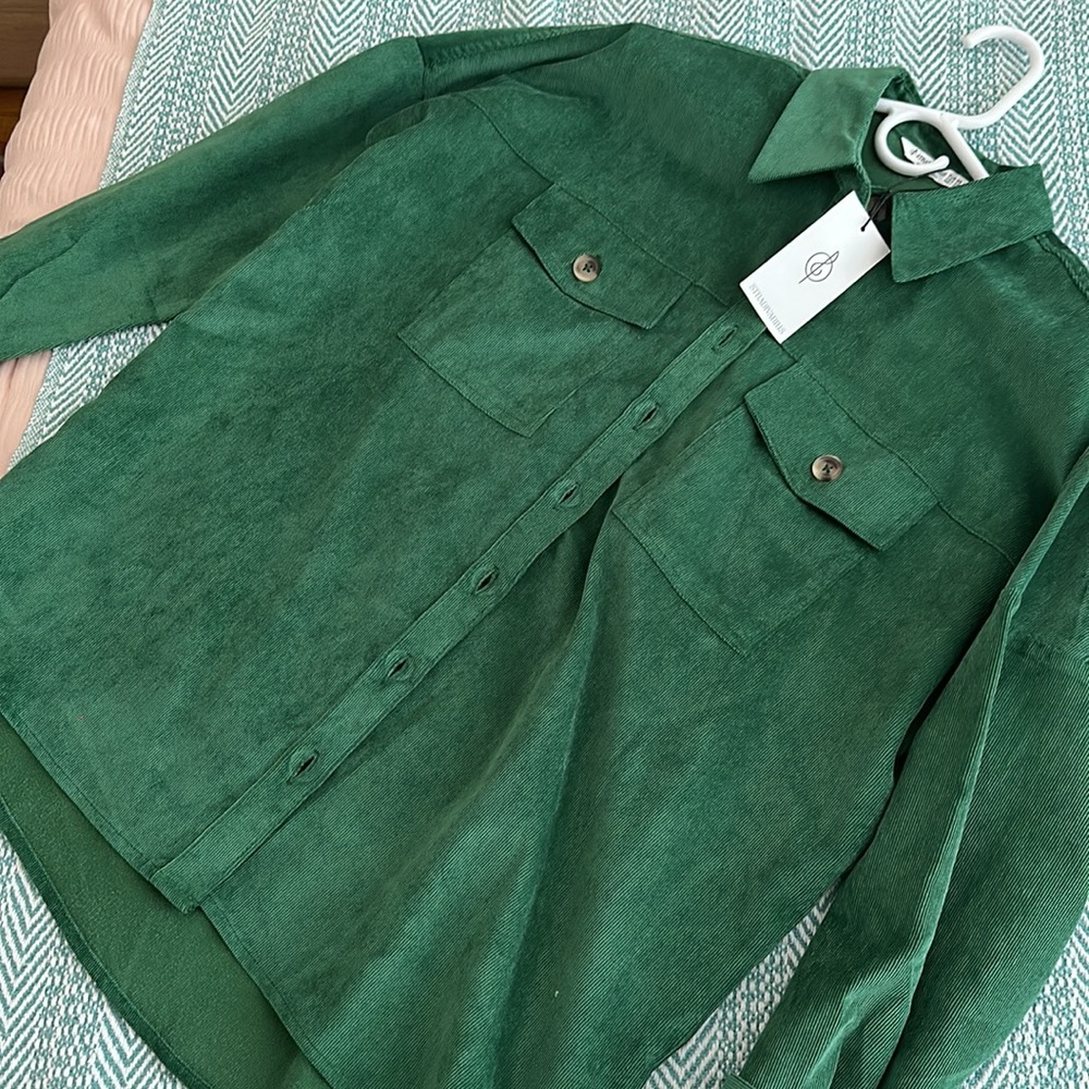 Stradivarius green corduroy oversized overshirt XS